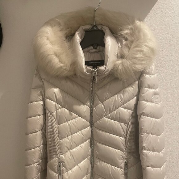 Kenneth Cole New York Jackets & Blazers - Kenneth Cole Women's  Puffer with Faux Fur Trimmed Hood